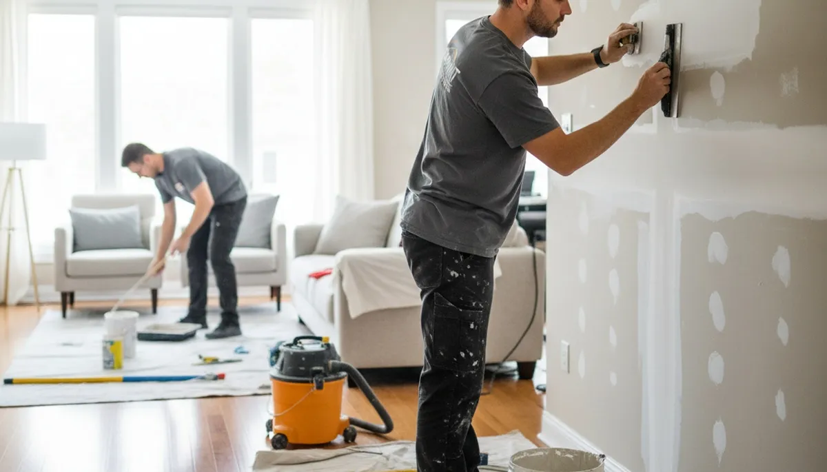 Boulder, CO painters repairing drywall for a smooth, paint-ready wall